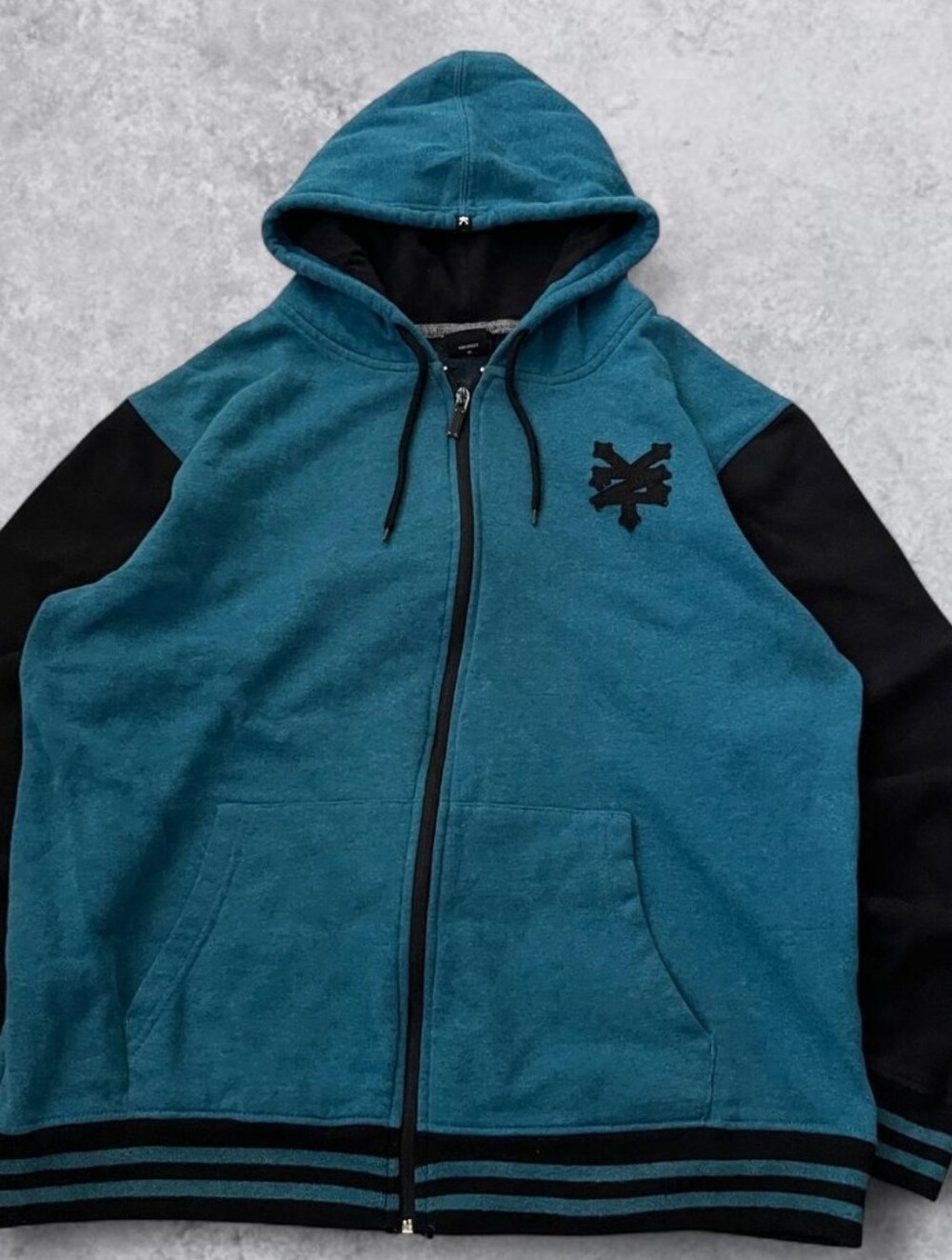 Teal and Black Zip-Up Hoodie Sweater - Men's